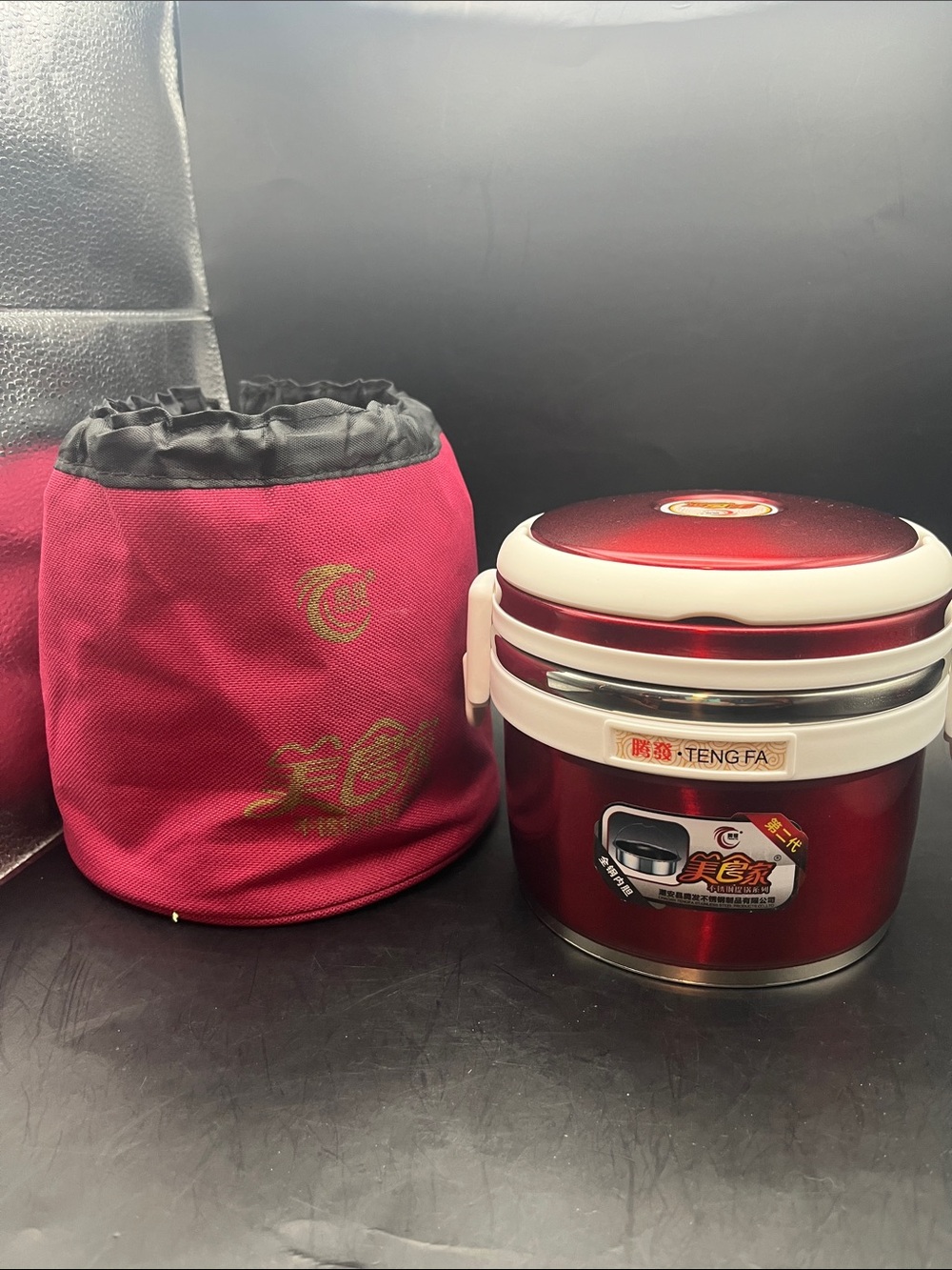 Teng Fa red stainless steel vacuum-insulated thermal lunch box bento Chinese